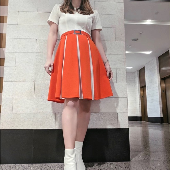 Vintage Dresses & Skirts - Vintage 60’s Red and White Pleated Dress with Belt
